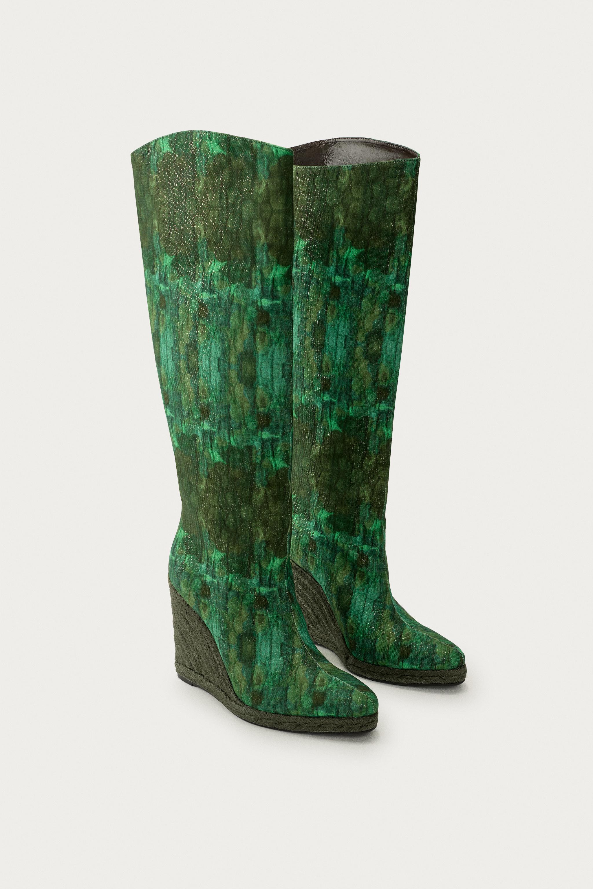 MARISA BERENSON X ZARA PRINTED WEDGE BOOTS